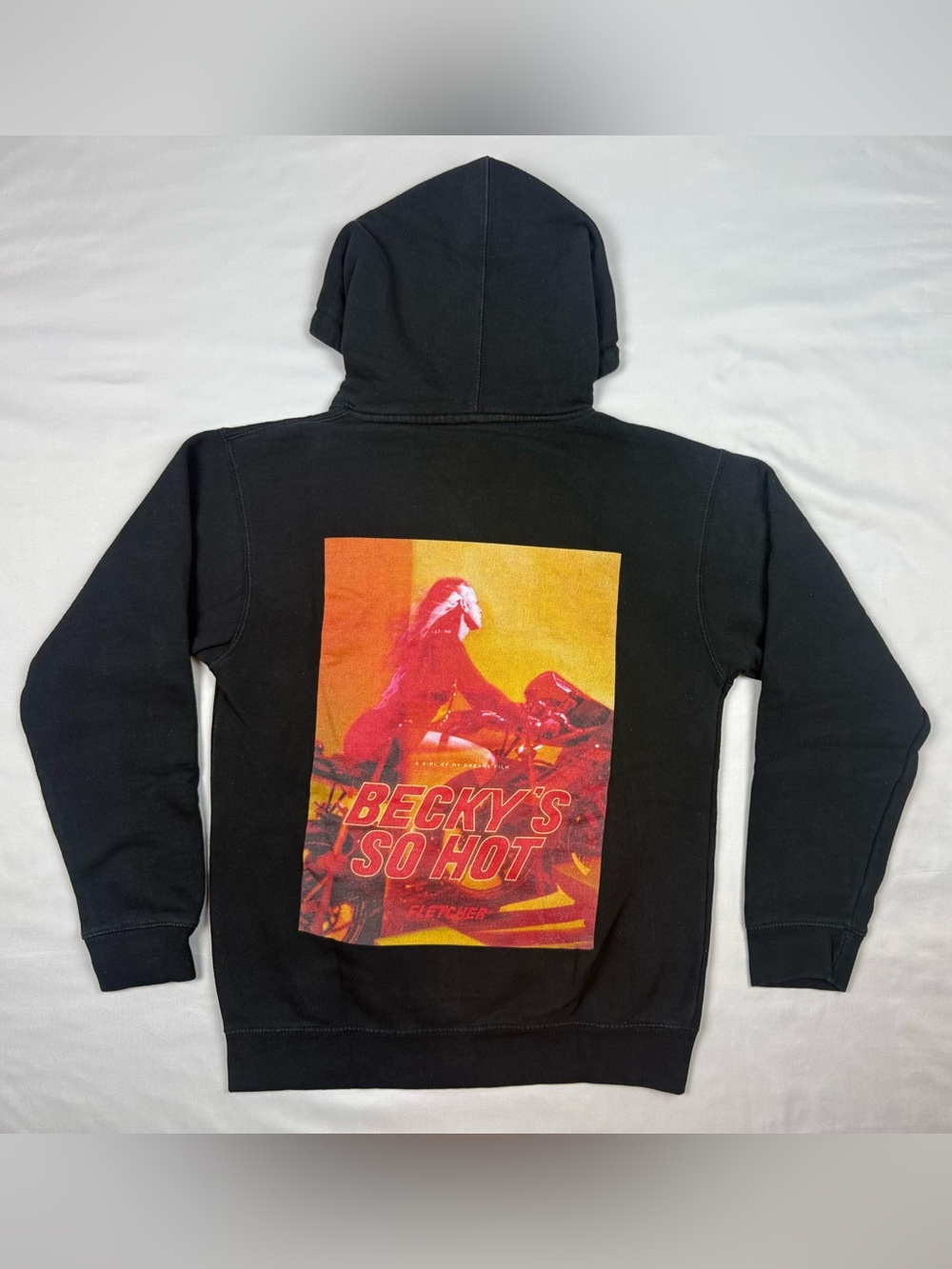 FLETCHER Becky’s So Hot Hoodie Sweatshirt Sz Small Black Double Sided B4